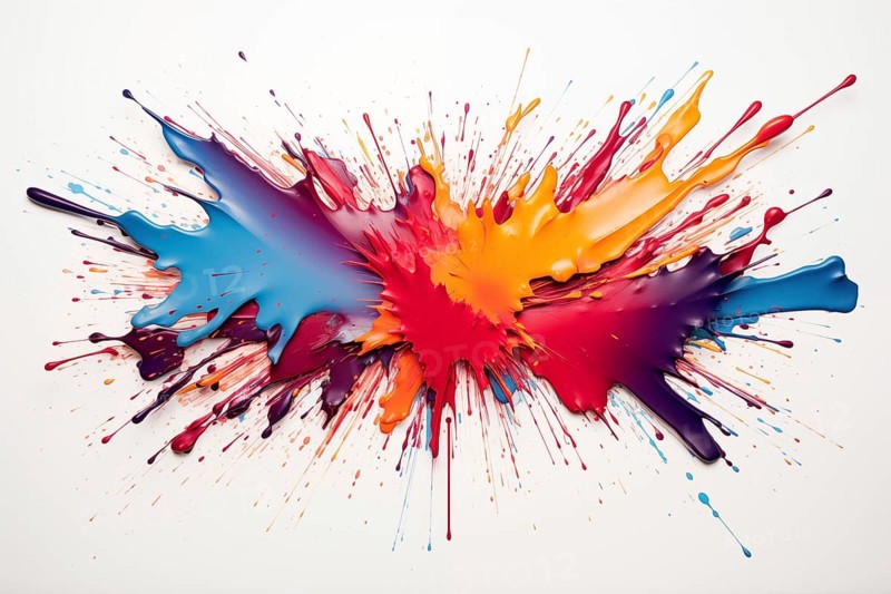 Abstract background of vibrant colorful paint splashes on black background, AI generated