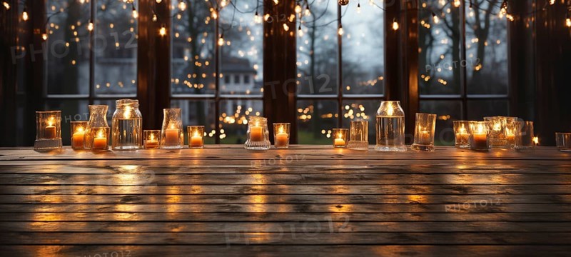 Christmas themed decorative empty wooden base for product item or text display, AI generated
