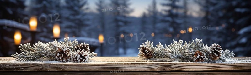 Christmas themed decorative empty wooden base for product item or text display, AI generated