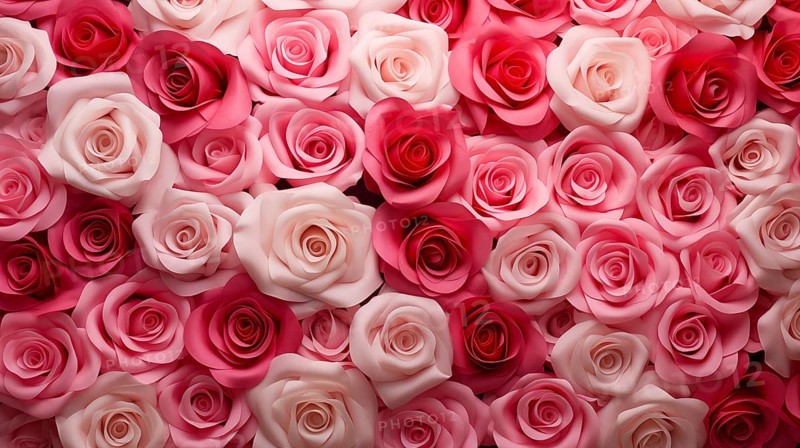 Valentine day background of close-up view of a beautiful mix of pink, red and white roses, symbolizing love and affection, perfect for Valentine's Day celebrations, AI generated