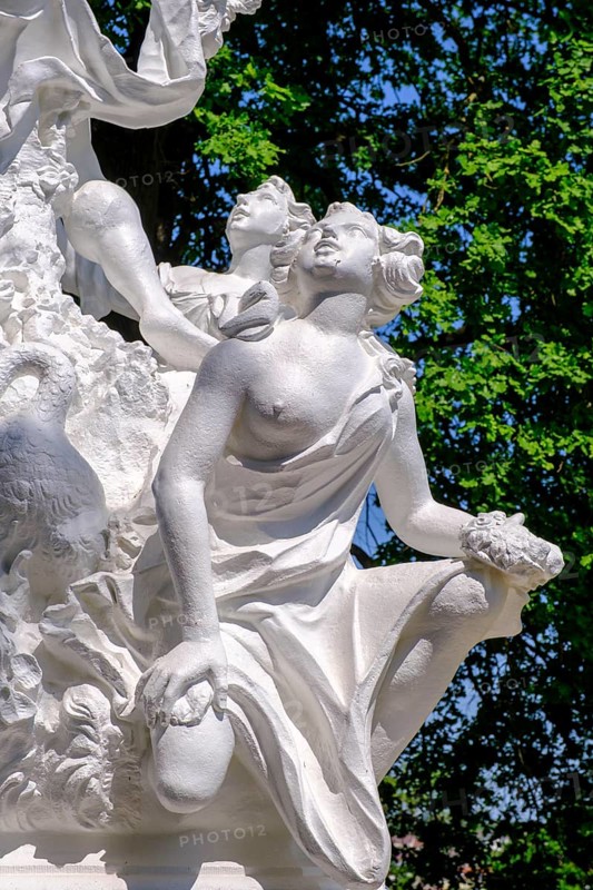 Statues in the castle park, Seehof Castle, Memmelsdorf near Bamberg, Upper Franconia, Bavaria, Germany, Europe