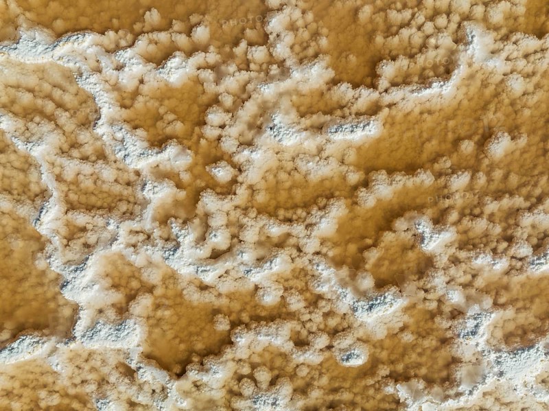 Saline deposits at the Bonanza salt works near Sanlucar de Barrameda. Aerial view. Drone shot. Cadiz province, Andalusia, Spain, Europe