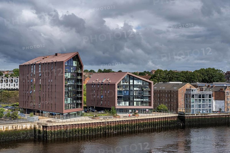 Modern homes on the banks of the River Tyne, North Shields, Newcastle upon Tyne, Northumberland, England, United Kingdom, Europe