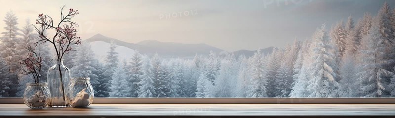 Christmas themed decorative empty wooden base for product item or text display, AI generated