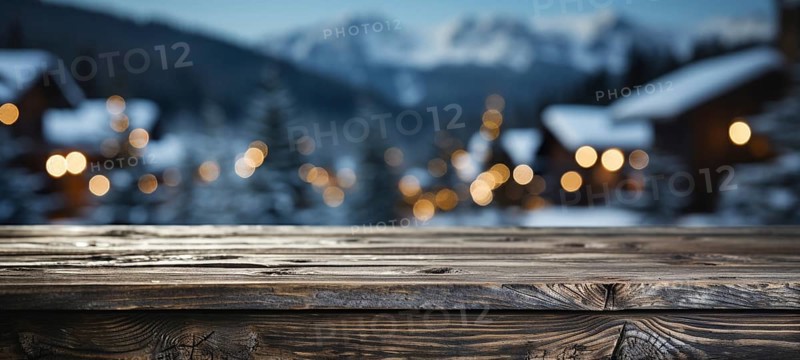 Christmas themed decorative empty wooden base for product item or text display, AI generated