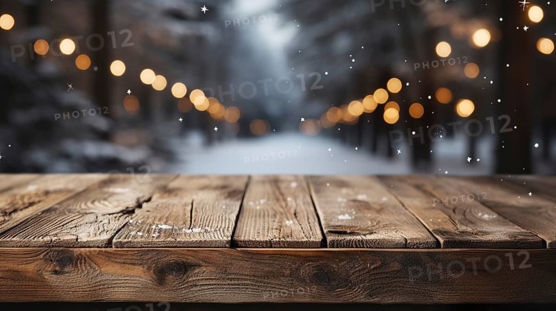 Christmas themed decorative empty wooden base for product item or text display, AI generated