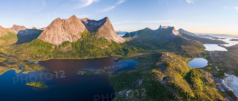 View of mountains and fjord, Mount Stortinden, Efjord, Tysfjord, Ofoten, Nordland, Norway, Europe