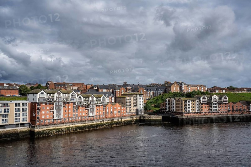 Modern homes on the banks of the River Tyne, North Shields, Newcastle upon Tyne, Northumberland, England, United Kingdom, Europe