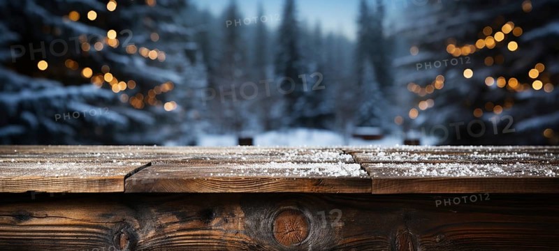 Christmas themed decorative empty wooden base for product item or text display, AI generated