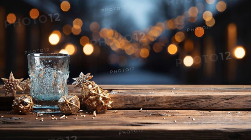 Christmas themed decorative empty wooden base for product item or text display, AI generated