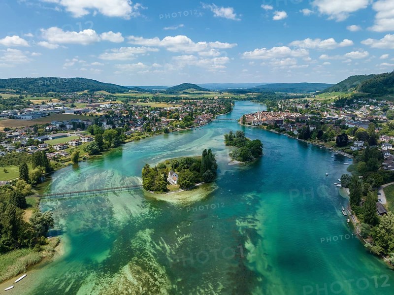 Aerial view of the Werd island group in the westernmost part of Lake Constance, between Eschenz and Stein am Rhein, Canton Thurgau, Switzerland, Europe