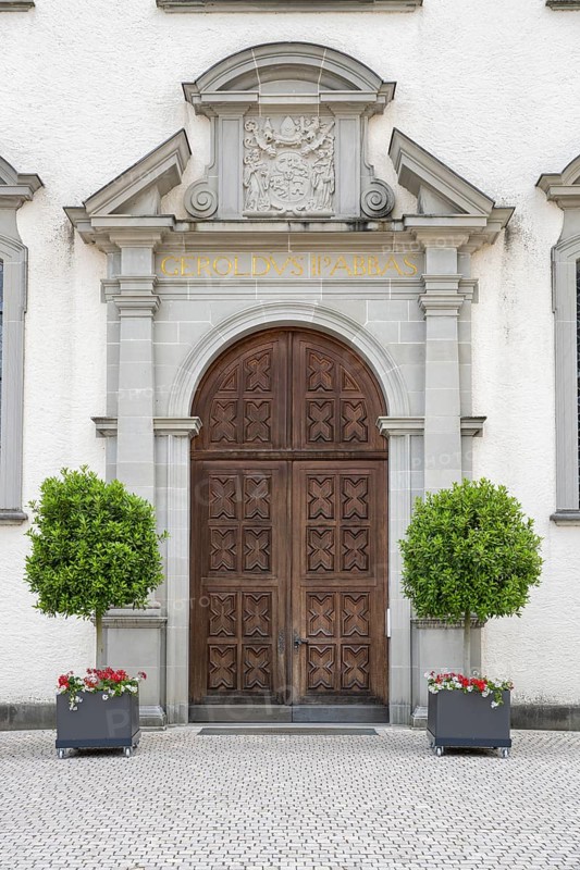 Portal of the monastery church of St. Mary of the former Benedictine Abbey in Rheinau, Andelfingen, Canton Zurich, Switzerland, Europe
