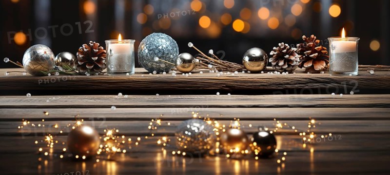 Christmas themed decorative empty wooden base for product item or text display, AI generated