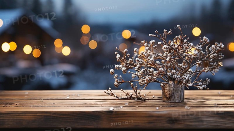 Christmas themed decorative empty wooden base for product item or text display, AI generated