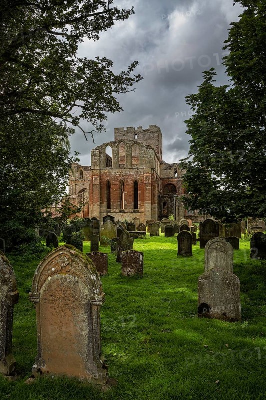 Lanercost Priory, ruined church and former monastery with ancient graveyard and weathered headstones, Lanercost, County Cumbria, England, United Kingdom, Europe