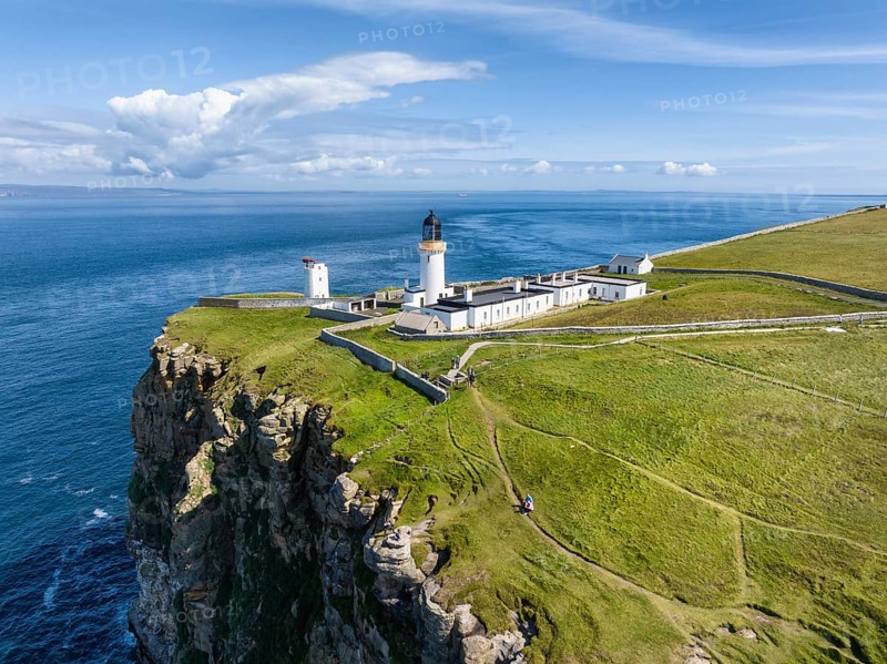 Aerial view of Dunnet Head with the lighthouse, the northernmost point of the British main island, County Caithness, Scotland, Great Britain