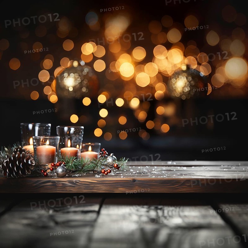 Christmas themed decorative empty wooden base for product item or text display, AI generated