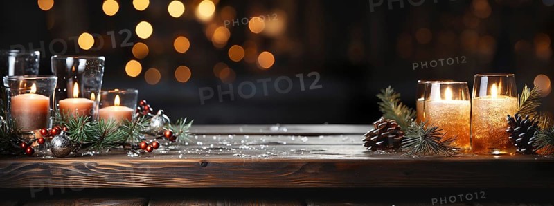 Christmas themed decorative empty wooden base for product item or text display, AI generated