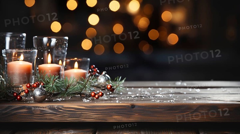 Christmas themed decorative empty wooden base for product item or text display, AI generated