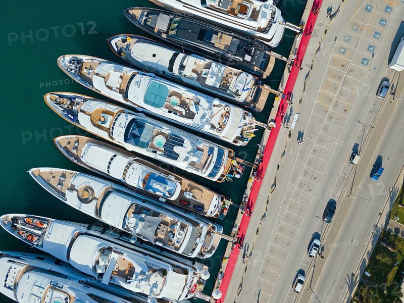 Aerial view, Mediterranean Yacht Show, harbour, Nafplio, Nauplia, Nafplion, Argolis, Argolic Gulf, Peloponnese, Greece, good weather, sea, Europe