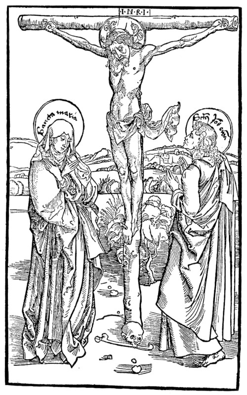 Woodcut and head of Christ from the Opus speciale missarum, woodcut by Albrecht Dürer, historical, digitally improved reproduction of an old woodcut