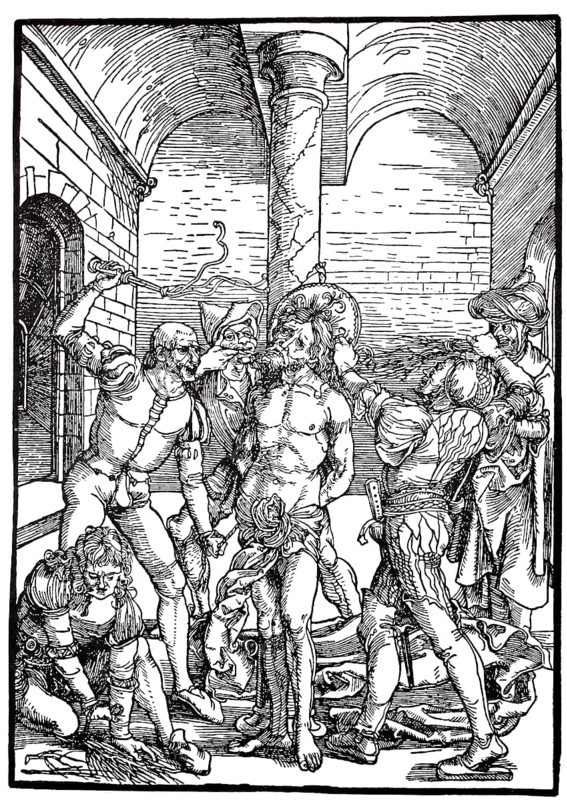The so-called Albertina Passion, Flagellation, woodcut by Albrecht Dürer, historical, digitally improved reproduction of an old woodcut The so-called Albertina Passion, Flagellation, woodcut by Albrecht Dürer, historical, digitally improved reproduction of an old woodcut