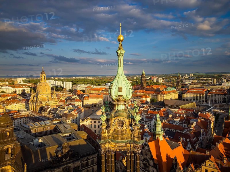 Old town of Dresden with the famous towers. in the foreground the Catholic Court Church