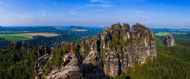 Climbers in the Schrammstein area in Saxon Switzerland
