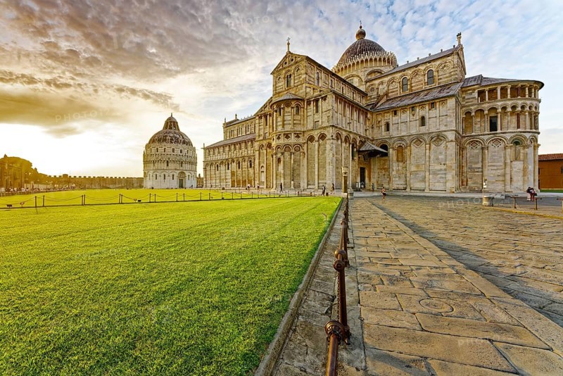 Baptistery, Battistero di Pisa, Cathedral, Cattedrale Metropolitana Primaziale di Santa Maria Assunta, Leaning Tower, Torre pendente di Pisa, Miracles Square, Piazza dei Miracoli also Campo dei Miracoli, Piazza del Duomo, Pisa, Tuscany, Italy, UNESCO World Heritage Site, Europe