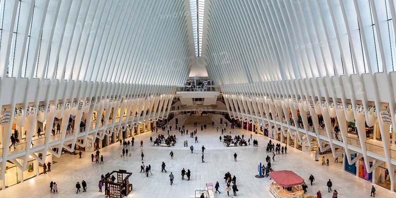World Trade Centre WTC Oculus modern architecture by Santiago Calatrava Panorama in New York, USA, North America