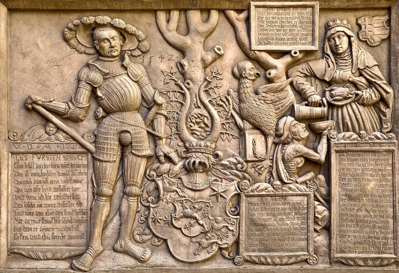 Philippstein, relief from 1542 by the sculptor Philipp Soldan, Landgrave's Castle, Marburg an der Lahn, Hesse, Germany, Europe