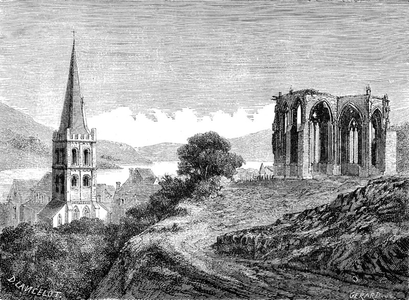 Bacharach, Rhine, Romantic Rhine Valley, World Heritage Cultural Landscape Upper Middle Rhine Valley, Germany, Le Rhin, Victor Hugo, historical illustration c. 1843, Europe