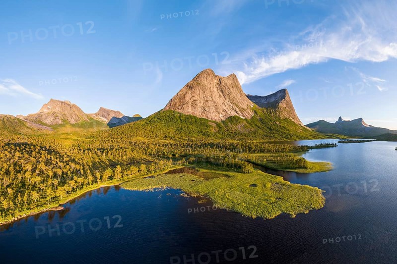 Mount Stortinden with lake, Efjord, Tysfjord, Ofoten, Nordland, Norway, Europe