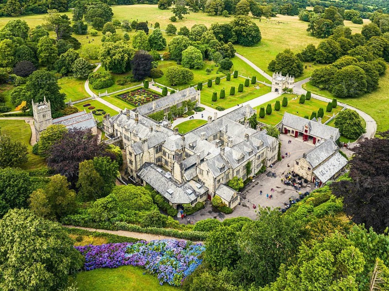 Lanhydrock House and Garden from a drone, Bodmin, Cornwall, England, UK