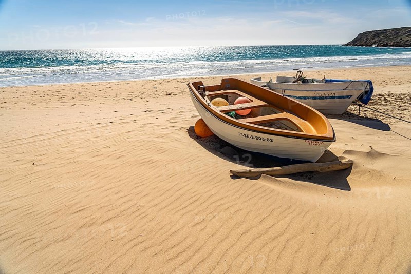 Fishing boats on the beach of Bolonia, Tarifa, Costa de la Luz, Andalucia, Spain, Europe