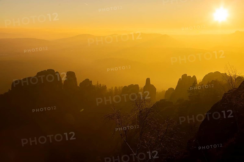 Schrammsteine in Saxon Switzerland, sunset