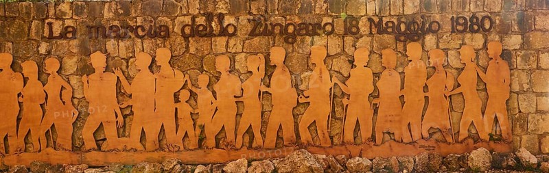 Entrance to the National Park, mural relief, protest march, environmental protection, Zingaro, National Park, nature reserve, Northwest, Sicily, Italy, Europe