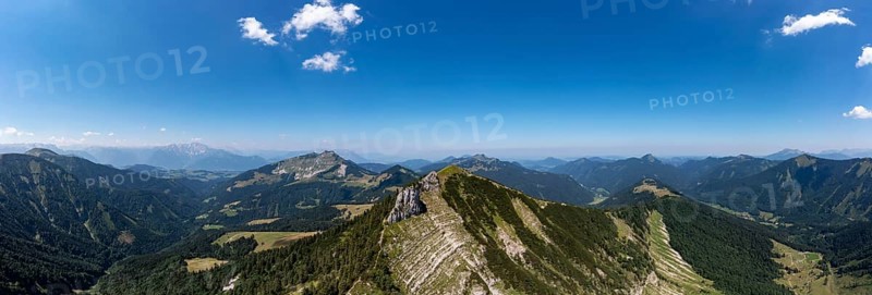Drone shot, panorama shot, mountain landscape, summit massif of the Regenspitz, Osterhorngruppe, Salzkammergut, province of Salzburg, Austria, Europe