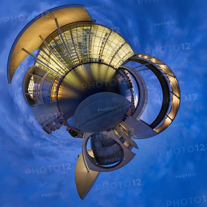 Paul Löbe House at the Spreebogen at the Blue Hour in the presentation Small Planet, Berlin, Germany, Europe
