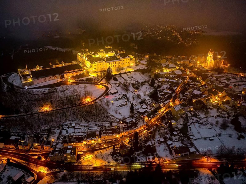 Augustusburg Hunting Lodge, also known as the Crown of the Ore Mountains, on a Winter Evening