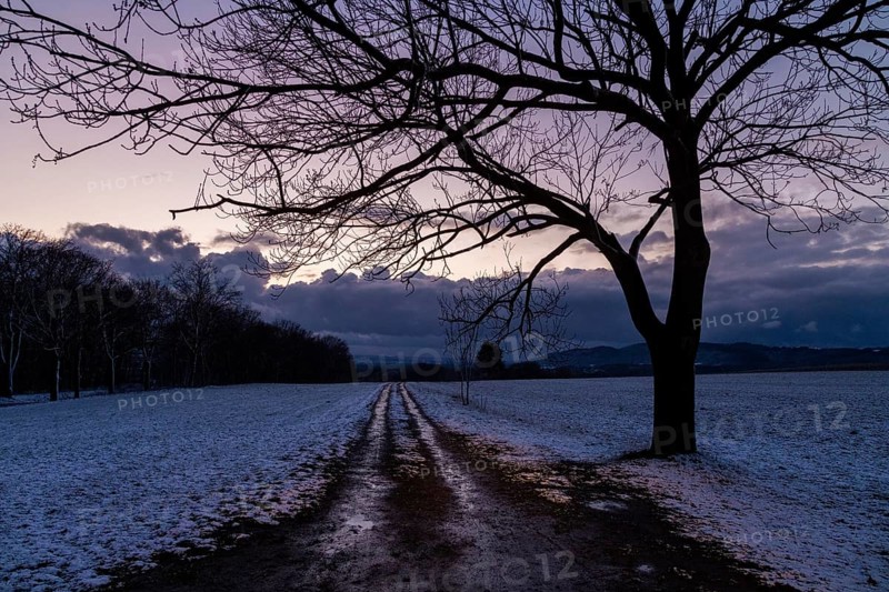 Incoming thunderstorm over Pirna, dark clouds with heavy snow showers bring a short but heavy onset of winter