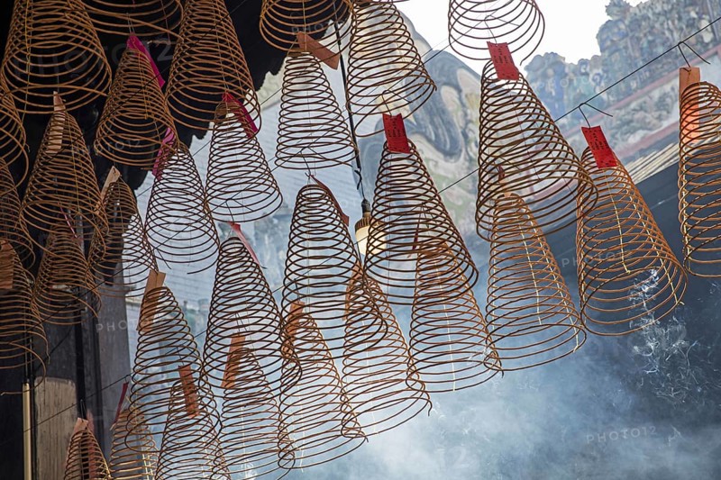 Burning incense spirals at the Thien Hau Temple, Ba Thien Hau Pagoda for Chinese Goddess of Sea, Mazu, in Ho Chi Minh City, Southeast Vietnam