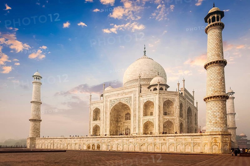 Taj Mahal on sunrise. Indian Symbol, India travel background. Agra, India, Asia