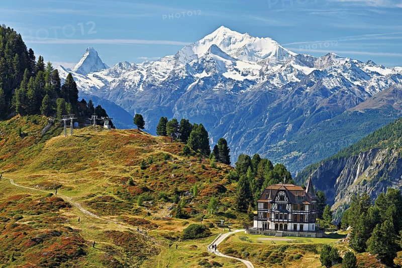 Pro Natura Centre Villa Cassel, behind the Matterhorn, Unesco World Heritage Site Aletsch Glacier, Riederfurka, Canton Valais, Switzerland, Europe