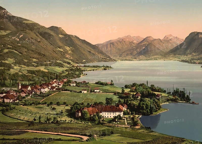 Talloires near Annecy, Auvergne-Rhone-Alpes region, France, c. 1890, Historical, digitally enhanced reproduction of a photochrome print from 1895, Europe