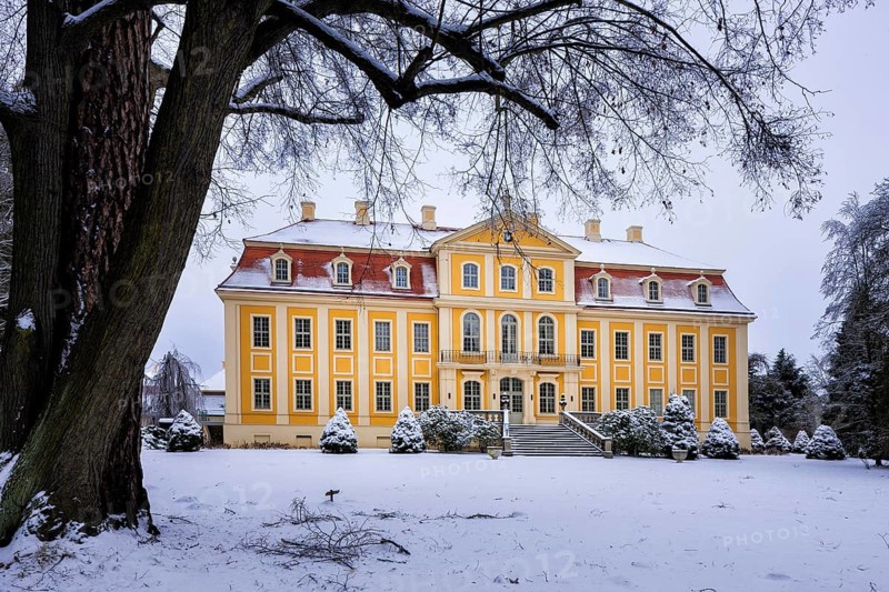 Winter at Rammenau Baroque Palace, Rammenau Palace in Rammenau near Bischofswerda in the district of Bautzen is one of the most beautiful preserved Baroque country palaces in Saxony