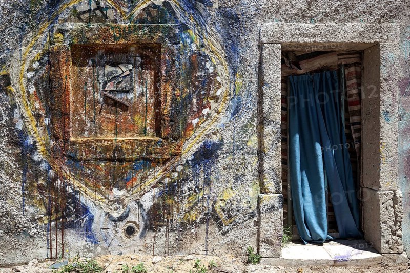 Wall painting, graffiti, Patio Dom Fradique, Alfama neighbourhood, Lisbon, Portugal, Europe