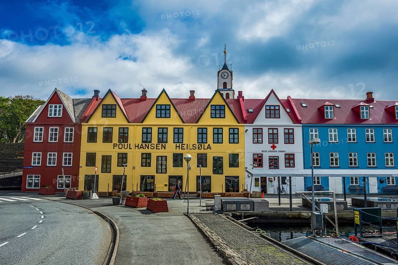 Traditional houses in the harbour of Torshavn, capital of Faroe islands, Streymoy, Denmark, Europe