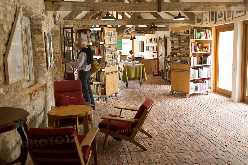 Hauser and Wirth art gallery, restaurant and garden, Durslade Farm, Bruton, Somerset, England, UK book shop interior