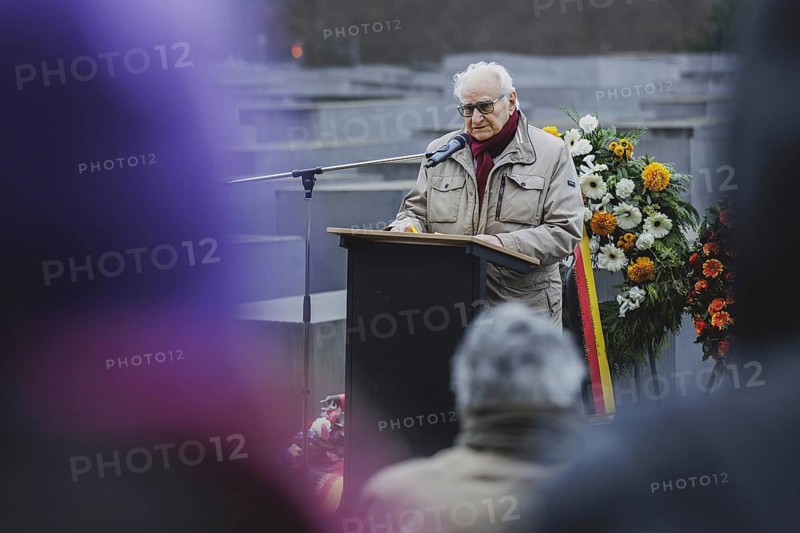 Kurt Hillmann, contemporary witness and Holocaust survivor, photographed as part of the commemorative event at the Memorial to the Murdered Jews of Europe in Berlin, 31 January 2024 / Photographed on behalf of the Federal Ministry for Women, Senior Citizens, Family and Youth